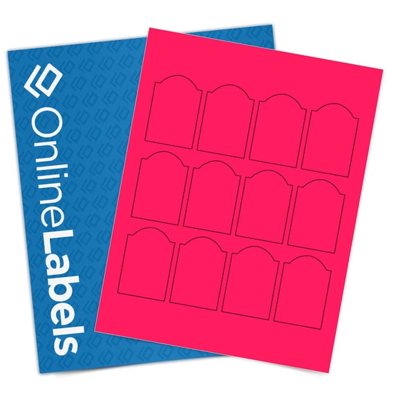 OnlineLabels 1.7" x 2.5" Arched Labels - Fluorescent Pink - 10 Sheets, 120 Labels