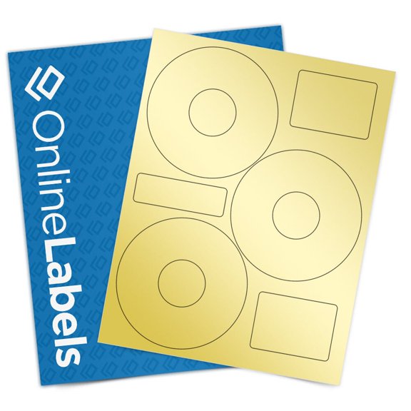 OnlineLabels 4.52" CD Circle Labels - Gold Foil Inkjet - 10 Sheets, 30 Labels