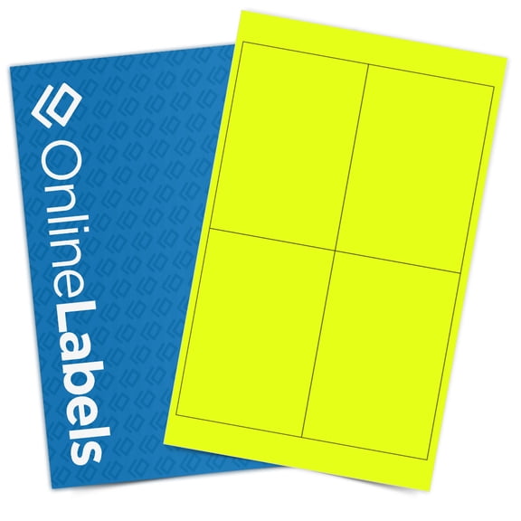 OnlineLabels 4" x 6" Rectangle Labels - Fluorescent Yellow - 10 Sheets, 40 Labels