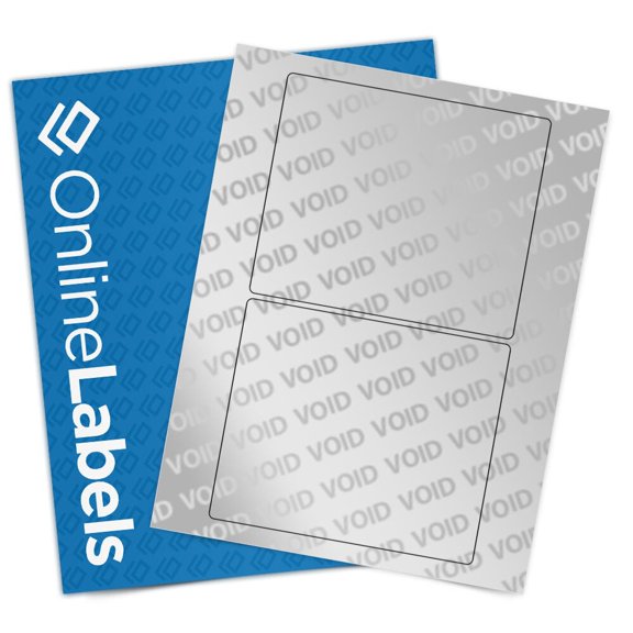 OnlineLabels 6" x 5" Rectangle Labels - Void Silver Polyester - 10 Sheets, 20 Labels
