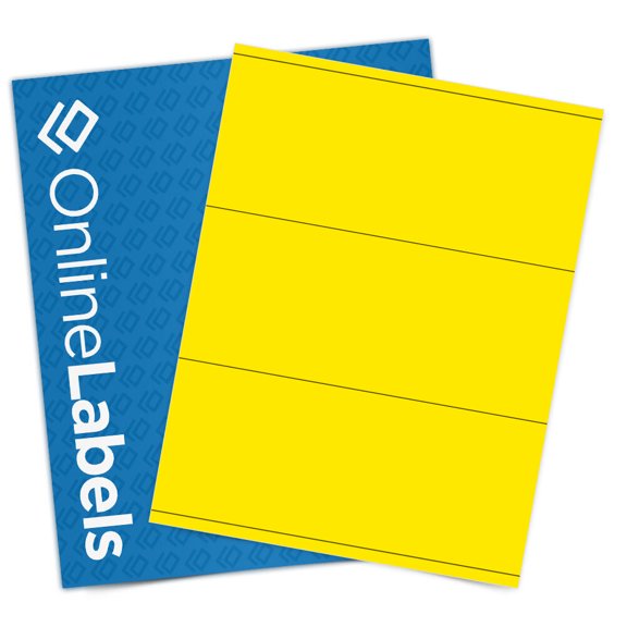 OnlineLabels 8.5" x 3.5" Rectangle Labels - True Yellow - 10 Sheets, 30 Labels