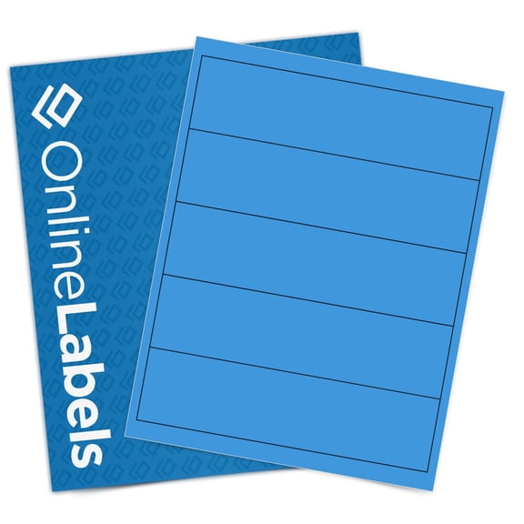 OnlineLabels 8" x 2" Rectangle Labels - True Blue - 10 Sheets, 50 Labels