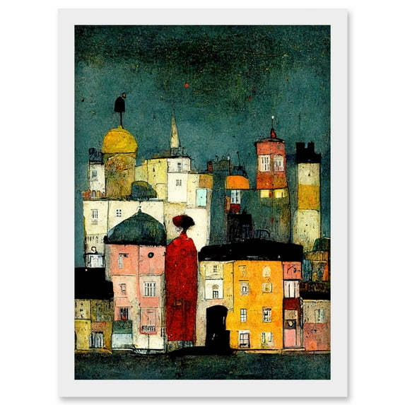 Onlooker Quirky Colourful Street Scene Artwork Framed Wall Art Print A4