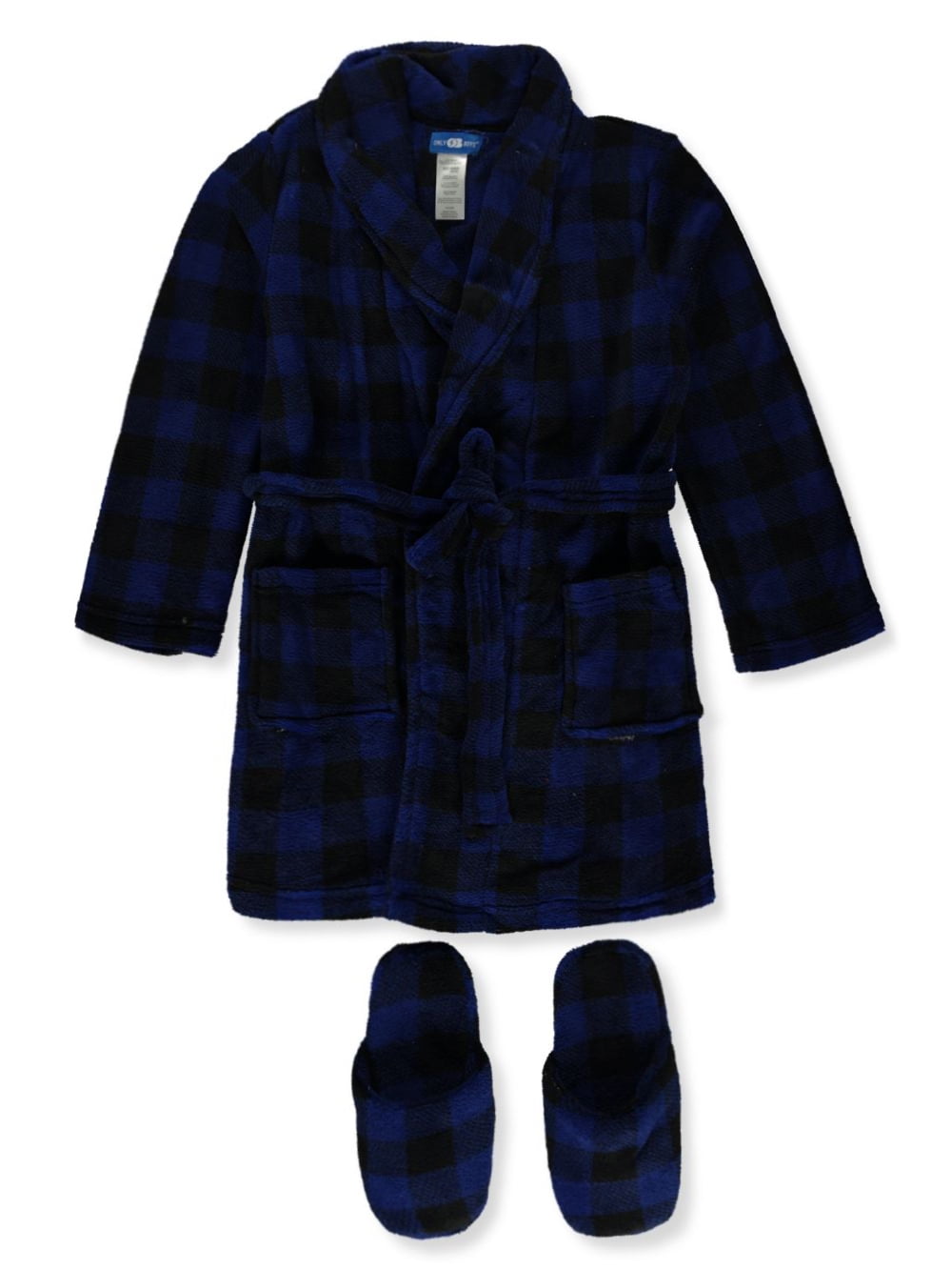 Only Boys Boys' 2Piece Plaid Bathrobe With Slippers Set Navy/Multi