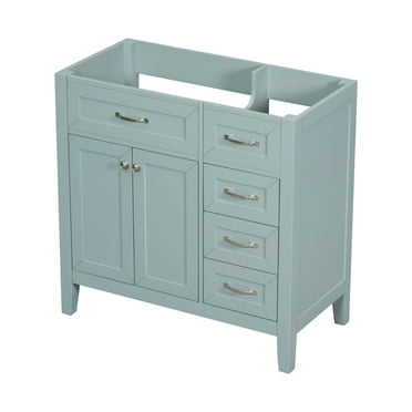 (Only Cabinet) Modern Bathroom Vanity Set without White Sink Top, Large Storage Cabinet with Tapered Wood Legs and Slides Drawers,  Green