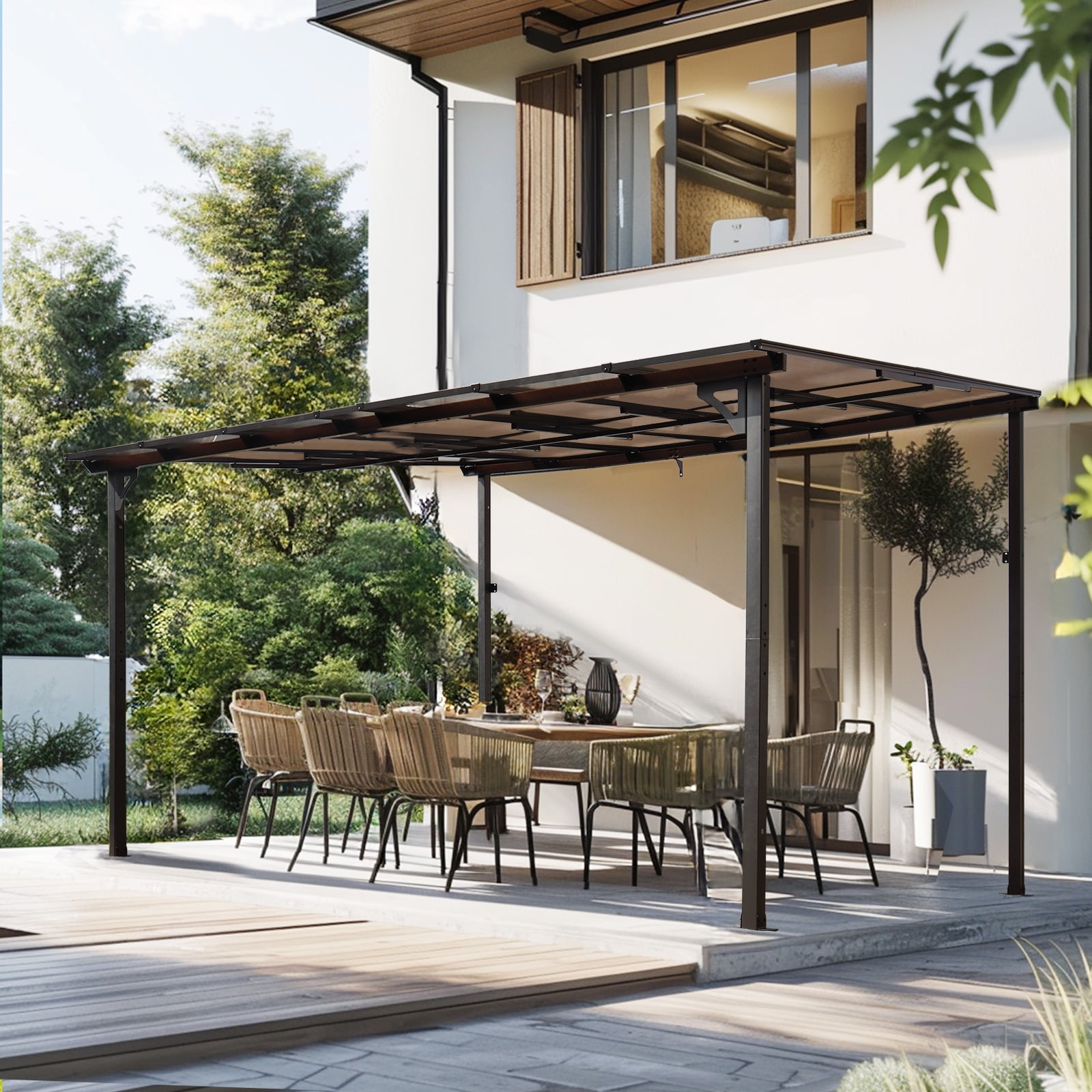 Only Choice 10' x 14' ft Outdoor Pergola Gazebo,Wall-Mounted Lean to ...