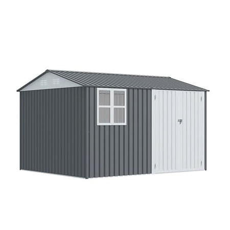 Only Choice 10' x 8' Outdoor Metal Steel Utility Tool Shed Storage House with Door & Lock, for Backyard Garden, Grey.