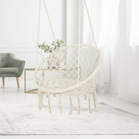 Only Choice Hammock Chair Macrame Handmade Hanging Cotton Rope Hammock Swing Chair for Indoor and Outdoor,Beige