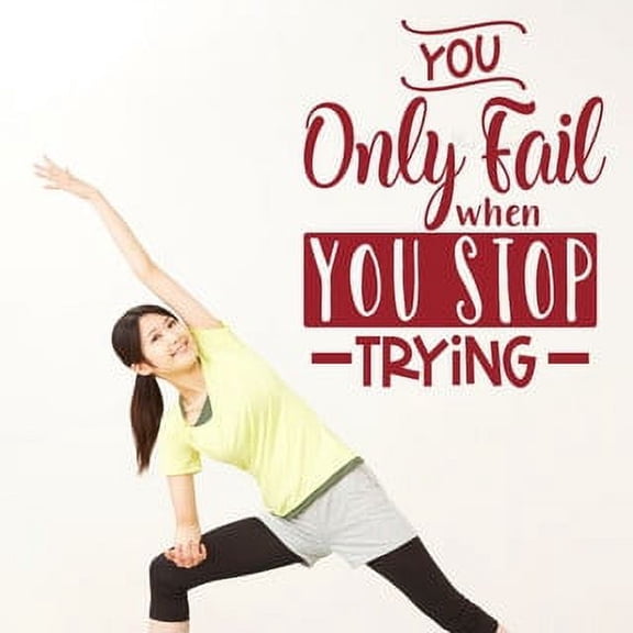Only Fail When Stop Trying Inspirational Quote Wall Art - Inspiring Wall Stickers for Home Decor - Positive Quote Wall Decals for Students - Motivating Quote Wall Decals for Gyms 28x23 Inch-Red