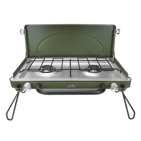Only Fire 2-Burner Propane Camping Stove with Foldable Legs for Camping, Tailgating, RV, BBQ (Green)