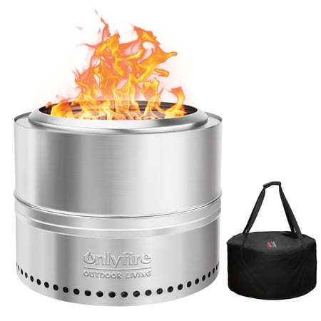 Hitechluxe 20" Smokeless Fire Pit for Camping with Carrying Bag, Stainless Steel