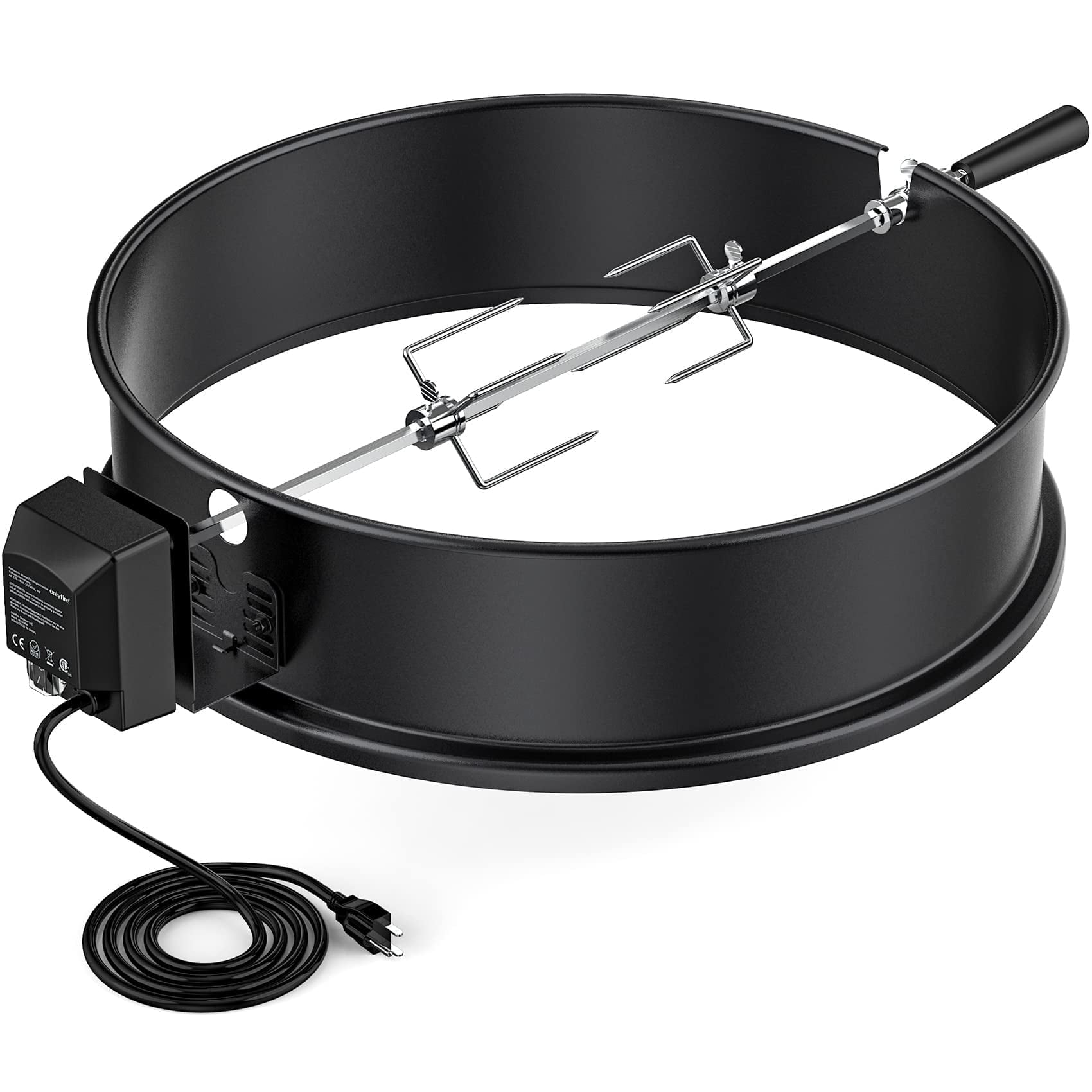 Only Fire BBQ Rotisserie Ring Kit with Spit Rod Motor for Weber 2290 Other Kettle Grills Steel Walmart