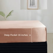 Only Fitted Sheet with Secure Elastic Deep Pocket Only,Luxury Silky Mattress Cover Pink, Queen