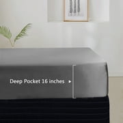 Only Fitted Sheet with Secure Elastic Deep Pocket Only,Luxury Silky Mattress Cover Pink, Queen