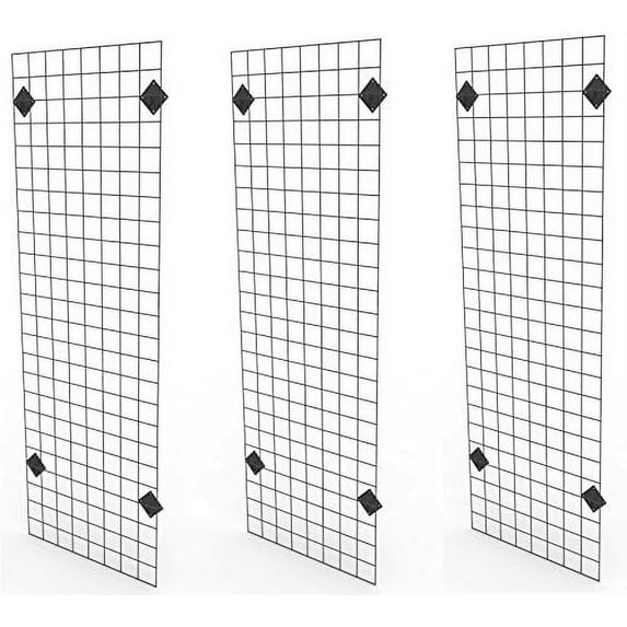 Only Garment Racks 2' x 6' Black Wire Grid Panel Wall Display - Grid Wall Complete with Wall Mount Brackets - (Sold as a Set of 3 Gridwalls and 12 Wall Mount Brackets