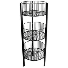 Only Hangers 3-Level Wire Basket Display Rack, Floor Standing, Round Bins, Metal Frame - Black