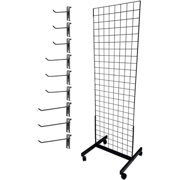 Only Hangers Black 2' x 6' Heavy Duty Commercial Grade Portable Gridwall Art Display Panel (KIT with Combo Hook Set)