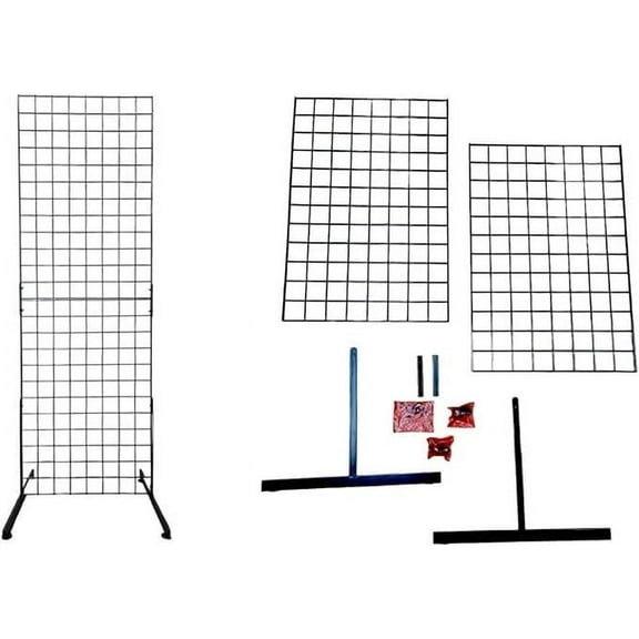 Only Hangers Black Collapsible/Portable 2' x 6' Heavy Duty Gridwall Art Display Panel with T Legs - Great for Craft and Trade Shows