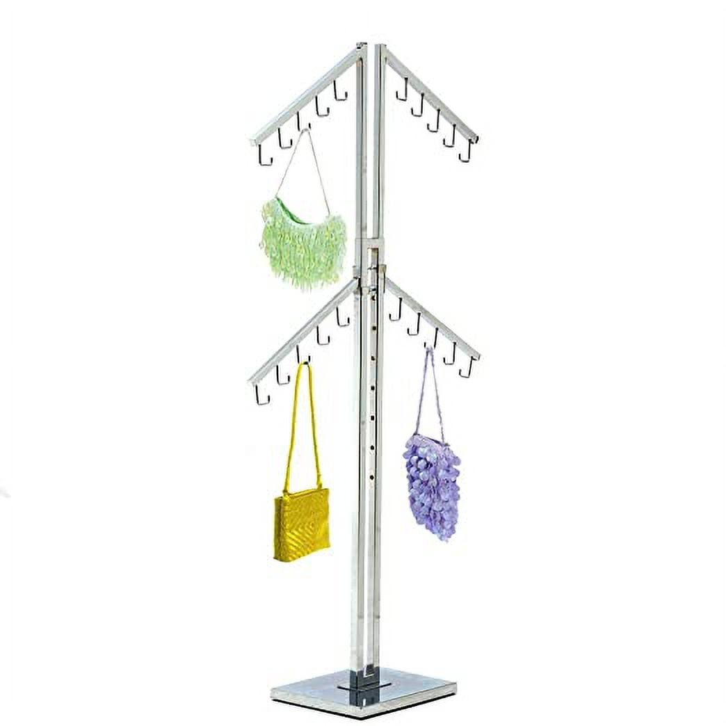 Only Hangers Four Arm Chrome Handbag Rack with Adjustable Height J-Hook Arms - Available in Black and Chrome (CHROME)