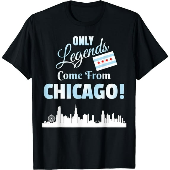 Only Legends Come From Chicago Chicago Skyline And Flag Art T-Shirt