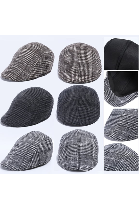 A Vintage Beret Newsboy Cap for Men Polyester Classic Herringbone Tweed Flat Cap Irish Beret Hat for Cabbie Driving Hunting One Size