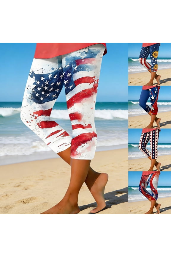 American Flag Leggings Polyester,Spandex Blue,S