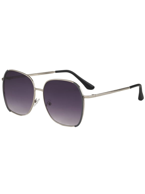 Beach Essentials for Women Pc+Ac Trendy Classic Square 70S 80S 90S Vintage Shades Double Bridge Aviators Silver One Size