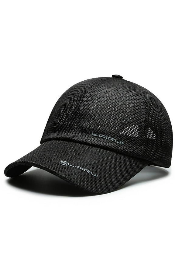 Black Breathable Mesh Cap Structured Mesh Baseball Cap Polyester Vintage Adjustable Washed Distressed Denim Baseball Hat One Size