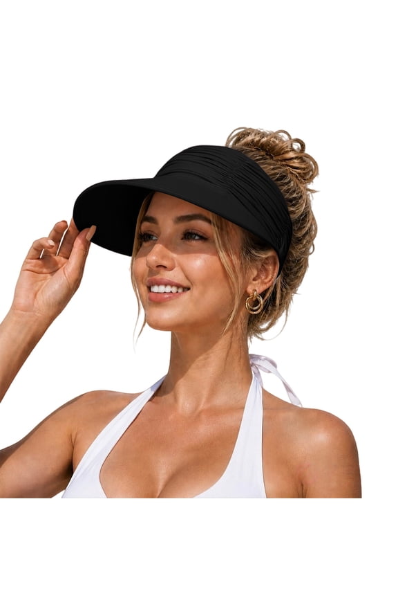 Black Breathable Visor Hat Sunhats for Women Uv Protection Nylon Large Uv Protective Golf Beach Cap One Size