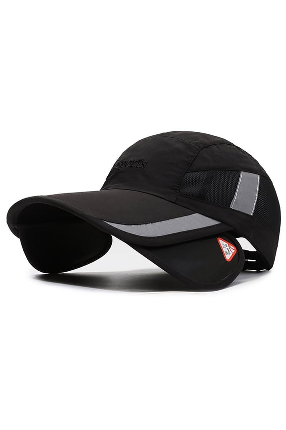 Black Retractable Brim Cap Lightweight Quick Dry Baseball Cap Cotton Soft Unconstructed Plain Blank Adjustable Size Dad Hat One Size