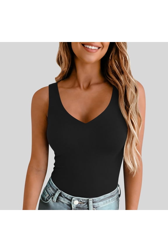 Black Tank Tops for Women Polyester,Spandex Slim Fit Ribbed Racerback Summer Casual Tops Xl