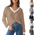 thumbnail image 1 of Only Moment Black Women's Long Sleeve Shirts V Neck Tunic Tops Pullover Sweaters Business Casual Blouses Fall Fashion 2026 S, 1 of 6