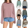 thumbnail image 1 of Only Moment Blackish Green Casual Fall Winter Tops Striped T Shirt Crew Neck Lightweight Sweaters Raglan Long Sleeve Shirts Fall Fashion Tops XS, 1 of 4