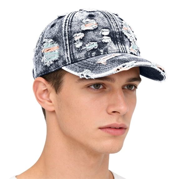 Only Moment Blue Distressed Cap Oversize Baseball Cap Polyester,Cotton for Running Workouts and Outdoor Activities All Seasons One Size