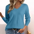 thumbnail image 1 of Only Moment Blue Long Sleeve Knit Sweater Tops V Neck Long Sleeve Tops Fall Winter Clothes Crewneck Cozy Outfits Pullover S, 1 of 5