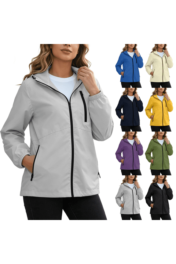 Blue Outerwear Coats with Pockets Outdoor Hiking Windproof Jacket Crew Neck Lightweight Fall Outerwear M