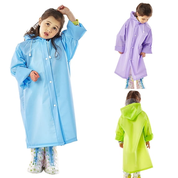 Only Moment Blue Packable Rain Jacket Children's Rain Ponchos Polyester Lightweight Rain Jacket Hooded Windbreaker with Pockets for Outdoor S