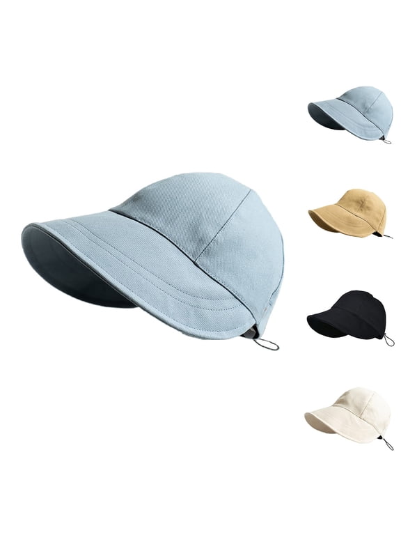 Blue UV Protection Wide Brim Bucket Hat cotton Lightweight Sun Hat Packable Foldable Waterproof Beach Hiking Hat A