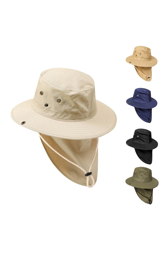 Blue Wide Brim nylon Lightweight Sun Hat Packable Foldable Waterproof Beach Hiking Hat Fishing Hat with Neck Flap One Size