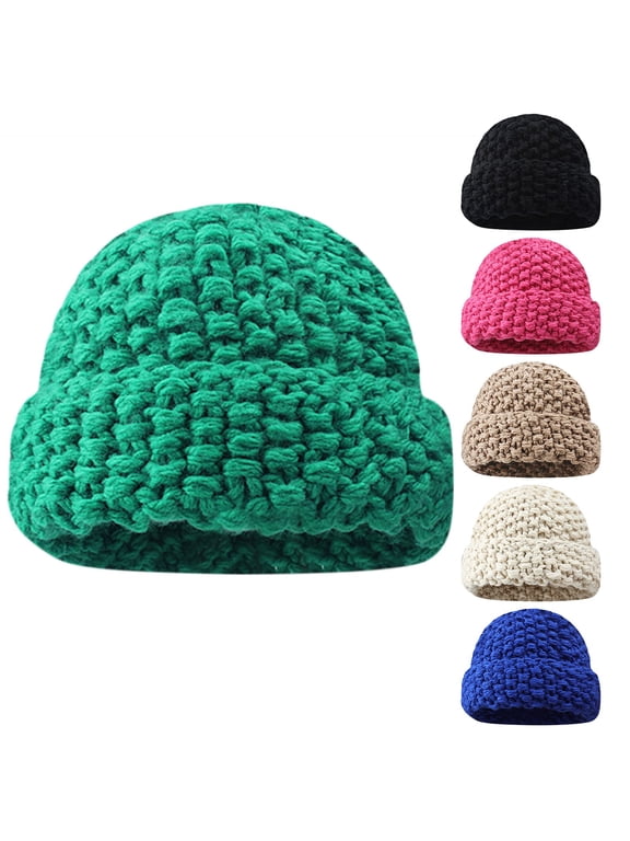 Blue Winter Beanie Hat for Men Women polyester Slouchy Beanies for Women Knit Warm Winter Hats for Women Thick for Cold Weather One Size