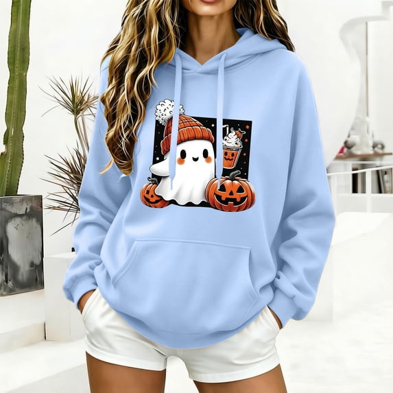 Only Moment Blue Women Oversized Hoodies Fall Outfits Halloween Printed Polyester More Breathable & Appealing Modern Fit Sweatshirt Sweaters XS