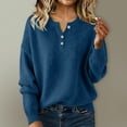thumbnail image 1 of Only Moment Blue Womens Long Sleeve Shirts Crew Neck Button Up Knit Loose Fit Tops, Trendy Fashion Spring Fall Clothing, Business Casual Outfits S, 1 of 4