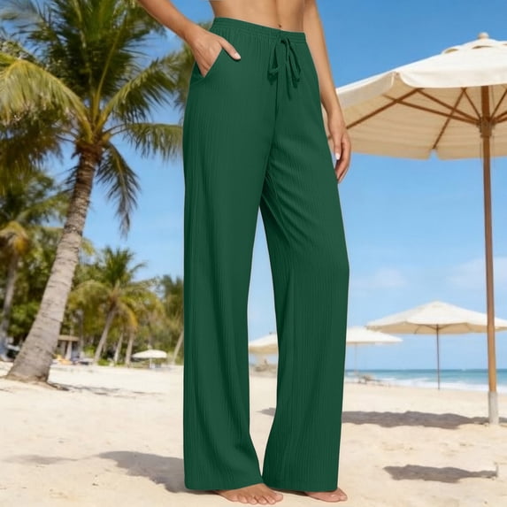 Only Moment Breathable Work Pants Wide Leg High Waist Casual Lounge Pant 2026 Beach Travel Vacation Outfits Green,L