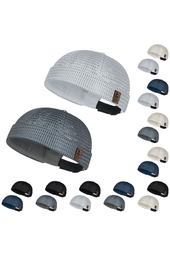 Brown Curved Brim Snapback Hat Woven pit strips Unstructured Low-Profile Adjustable Fit Men's Breathable Brimless Hat One Size