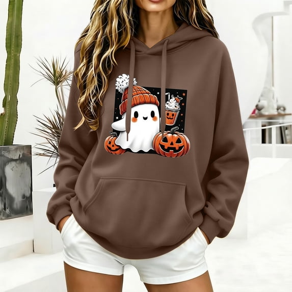 Only Moment Brown Womens Hoodies Pumpkin Head Polyester Fall Winter Outfits 2026 Trendy Clothes 5XL