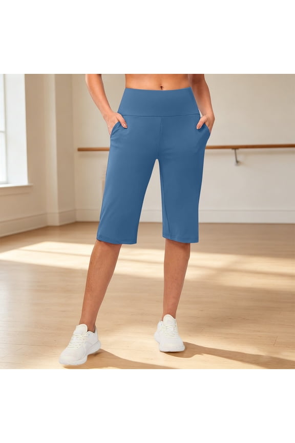 Cargo Shorts Women Baggy Polyester,Spandex Ankle Pants Athletic Sweatpants Dress Business Slacks with 4 Pockets Yoga Shorts Sky Blue,2XL