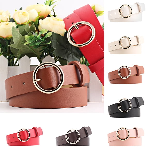 Only Moment Coffee Belts for Women Trendy Pu Adjustable Web Stretch Belt with Non-Metal Buckle for Jeans Pants One Size