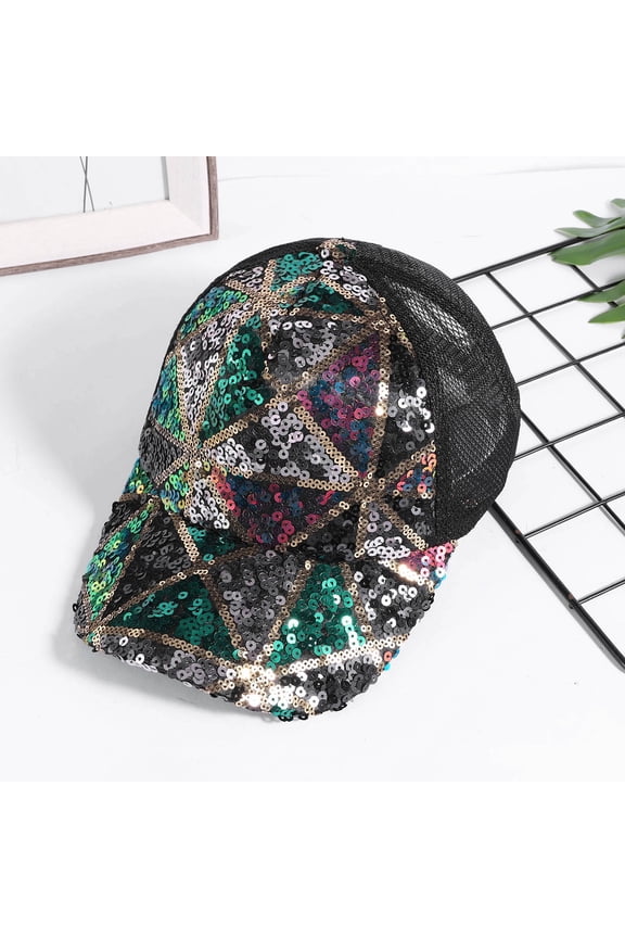Coffee Sequined Snapback Oversize Baseball Cap Cotton Classic Adjustable Size for All Seasons One Size