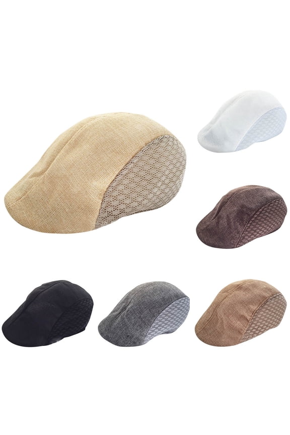 Coffee Vintage Beret Newsboy Cap for Men/Women Linen Trucker Hats Bulk Wholesale Hats Adjustable Plain for Men Women One Size