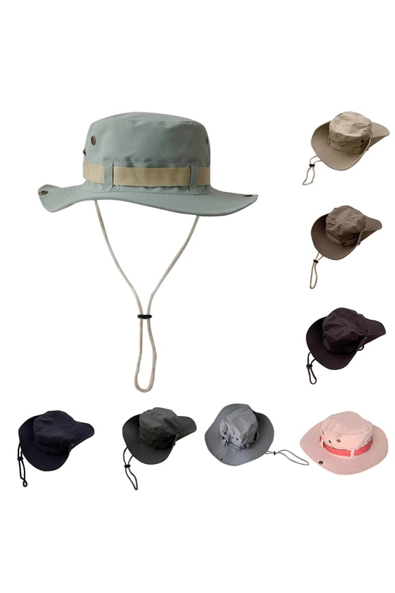 Coffee Wide Brim Fishing Hat with Wind Lanyard Nylon,Spandex Wide Brim Straw Beach Hat Floppy Foldable Roll-Up Summer Vacation UPF 50+ M